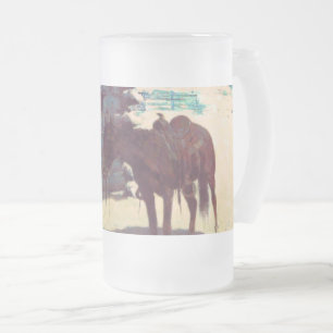 Horse and Cowboy Winter Snow Frosted Glass Beer Mug
