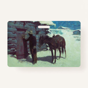 Horse and Cowboy Winter Snow ID Badge