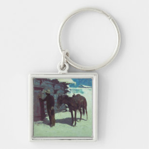 Horse and Cowboy Winter Snow Key Ring