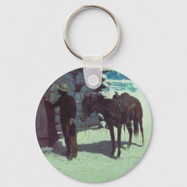 Horse and Cowboy Winter Snow Key Ring (Front)