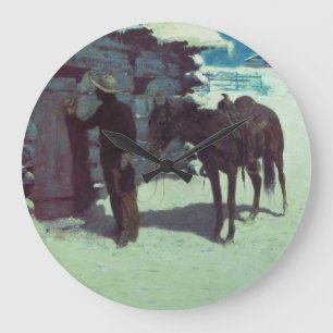Horse and Cowboy Winter Snow Large Clock