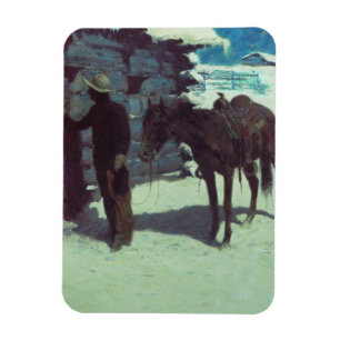 Horse and Cowboy Winter Snow Magnet