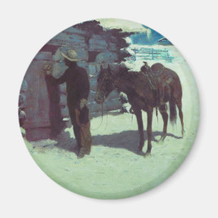 Horse and Cowboy Winter Snow Magnet