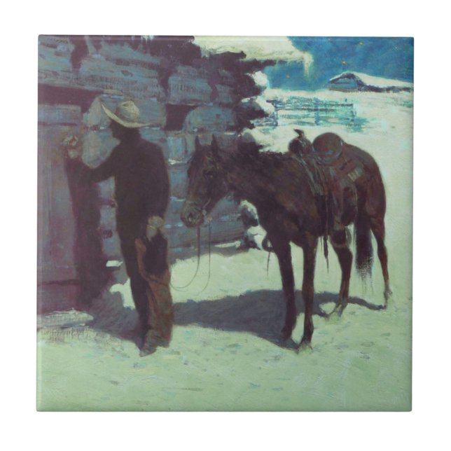 Horse and Cowboy Winter Snow Tile (Front)