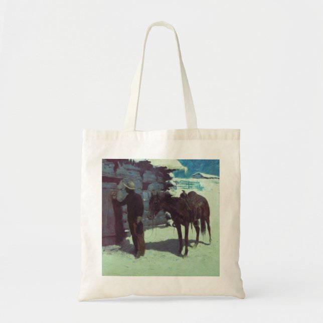 Horse and Cowboy Winter Snow Tote Bag (Front)