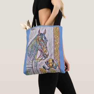 Horse and dog stained glass fun tote bag