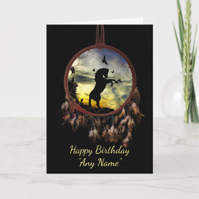 Horse and Dreamcatcher Custom Name Birthday Card (Front)
