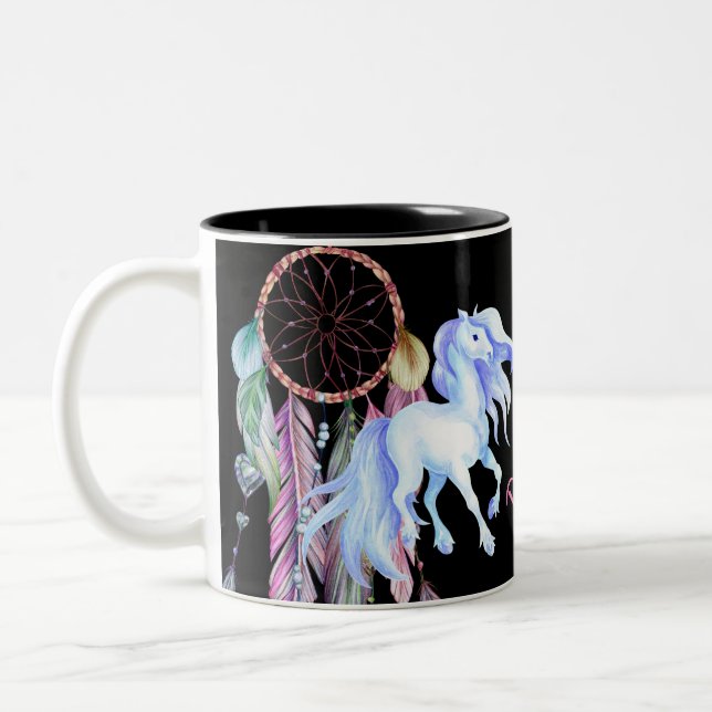 Horse and Dreamcatcher ~ Dreams & Wishes BOHO Two-Tone Coffee Mug (Left)