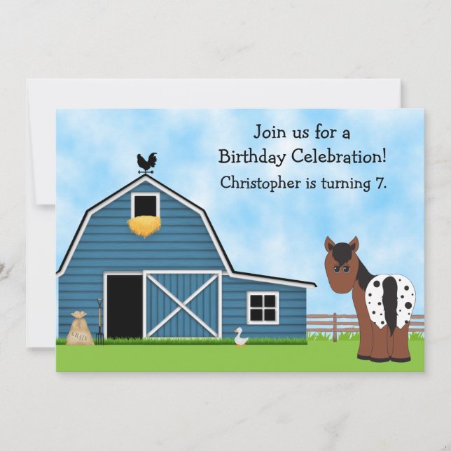 Horse and Farm Birthday Invitation for Boys (Front)