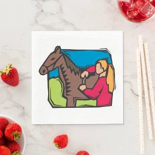 Horse And Farm Girl Napkin