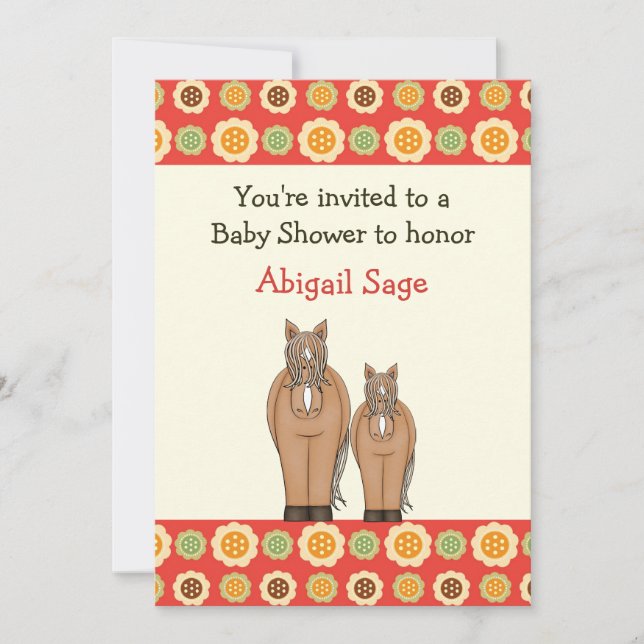 Horse and Flowers Baby Shower Invitation for Girls (Front)