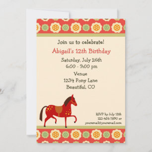 Horse and Flowers Birthday Invitation for Girls