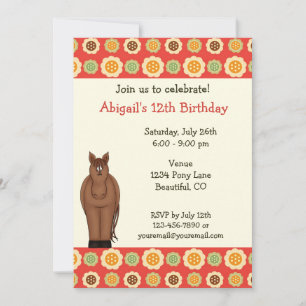 Horse and Flowers Birthday Invitation for Girls