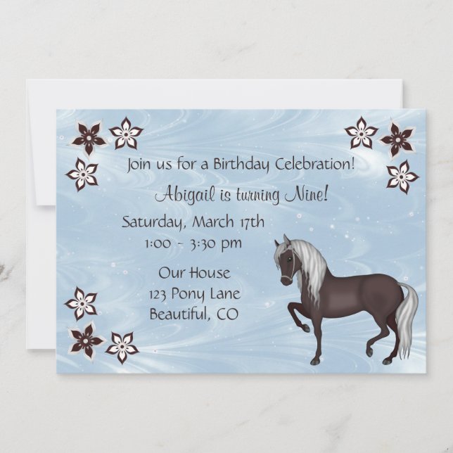 Horse and Flowers Birthday Invitation ~ Girls (Front)