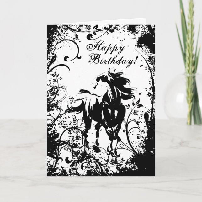 Horse and Flowers Happy Birthday Card (Front)