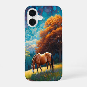 Horse and Flowers in a colorful meadow iPhone 16 Case