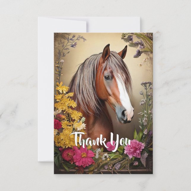 Horse and Flowers Thank You Card (Front)