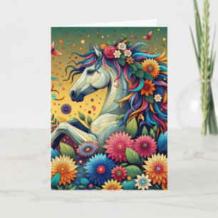 Horse and Flowers Whimsical Personalised Birthday Card