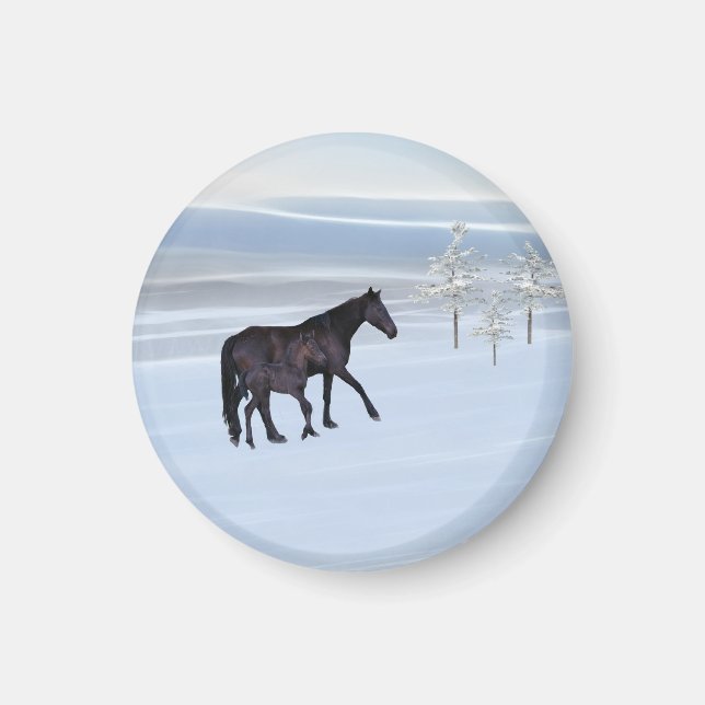 Horse and foal in snow magnet (Front)