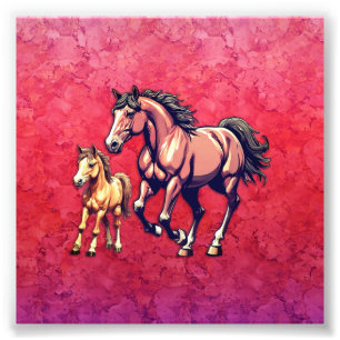 Horse and Foal on Textured Background Photo Print