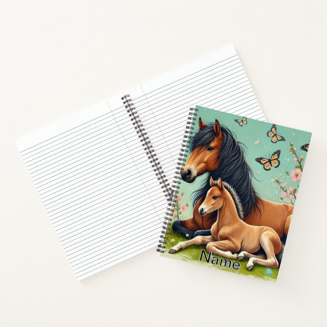 Horse and Foal Resting in a Spring Setting Notebook (Inside)
