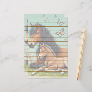 Horse and Foal Resting in a Spring Setting  Stationery