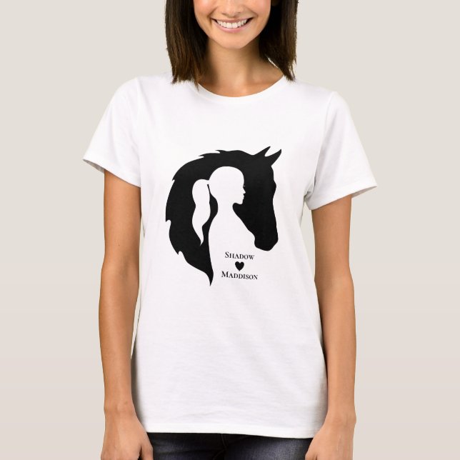 Horse and girl horse lover silhouette heart T-Shirt (Front)