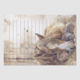 Horse And Girl In Barn Asleep "Best friends" Tissue Paper