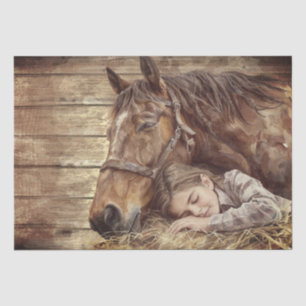 Horse And Girl In Barn Asleep "Best friends" Tissue Paper