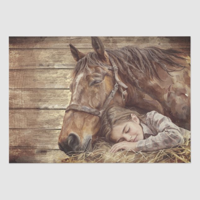 Horse And Girl In Barn Asleep "Best friends" Tissue Paper (Front)