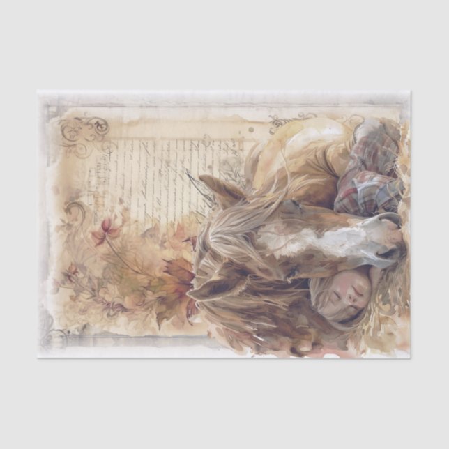 Horse And Girl In Barn Asleep "Best friends" Tissue Paper (Front)