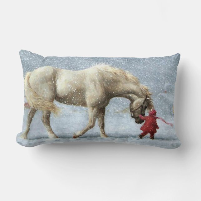 Horse and Girl in Snow Pillow (Front)