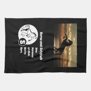 Horse and Golf Club Monogram Photo Tea Towel
