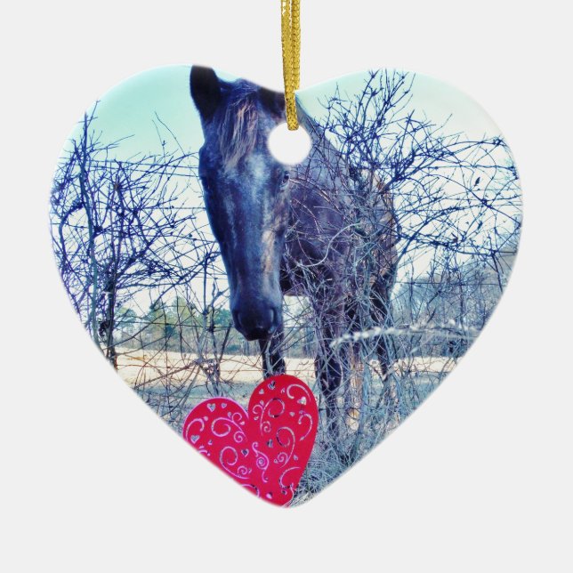 Horse and  Heart Ceramic Tree Decoration (Front)