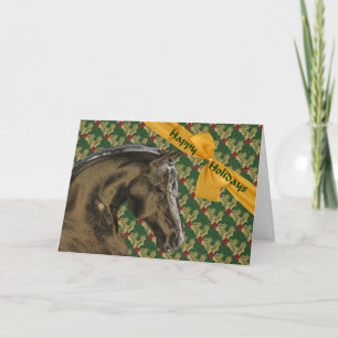 Horse And Holly Christmas Holiday Card