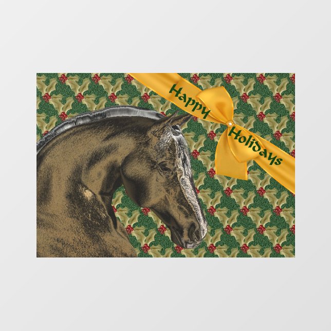 Horse And Holly Christmas Holiday   Window Cling (Sheet)