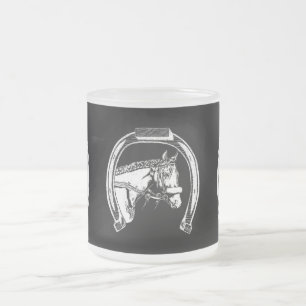 Horse and Horseshoe Scratch Art Frosted Glass Coffee Mug