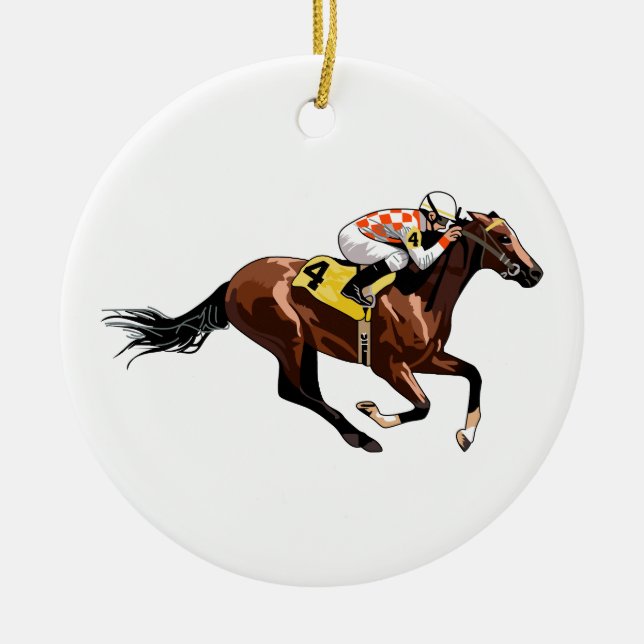 Horse And Jockey Ceramic Tree Decoration (Front)