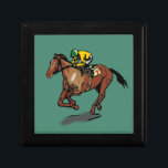 Horse and Jockey Gift Box<br><div class="desc">Sporty gifts and accessories for Horse Racing fans. Horse and jockey racing in yellow jersey and green cap riding horse number 7. Green background.</div>