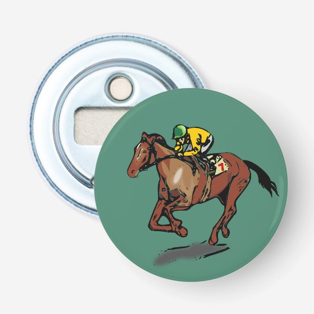 Horse and Jockey Horse Racing Dark Green Bottle Opener (Front)