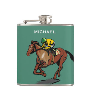 Horse and Jockey Horse Racing Green Personalised Hip Flask
