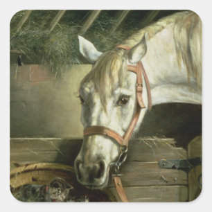 Horse and kittens, 1890 square sticker