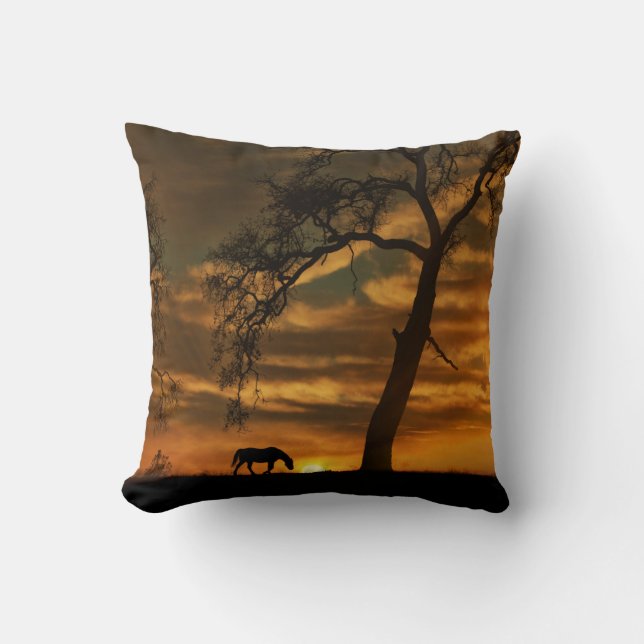 Horse and Oak Tree Southwestern Pillow (Front)