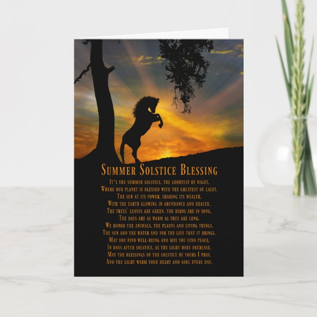 Horse and Oak Tree Summer Solstice Blessings Poem Card (Front)