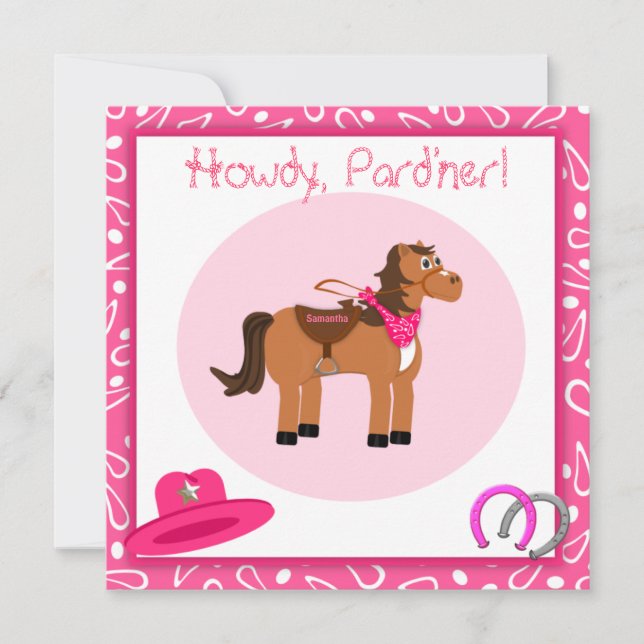 Horse and Pink Paisley Cowgirl Birthday Party Invitation (Front)