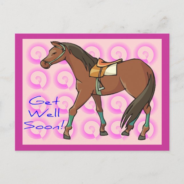 Horse and Pink Swirls Get Well Postcard (Front)