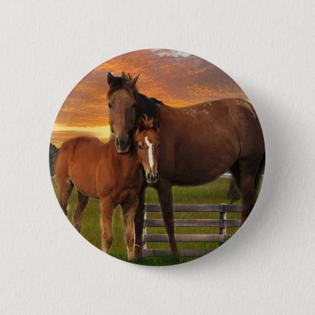 Horse and pony 6 cm round badge (Front)