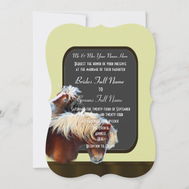 Horse and pony equestrian wedding invitation (Front)