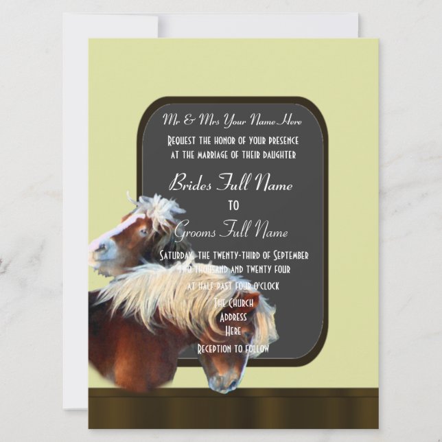 Horse and pony equestrian wedding invitation (Front)