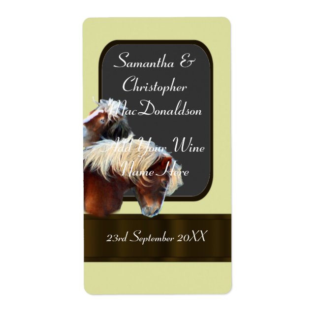 horse and pony themed wedding wine bottle (Front)